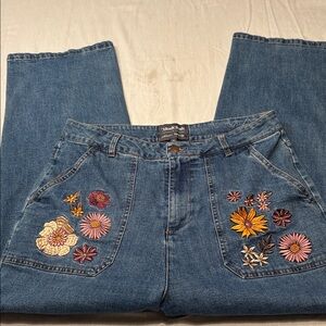 Modcloth x Princess Highway Blue Flare Jeans with Floral Embroidery , 14 , $44